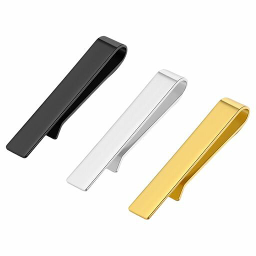 SensaBlissネクタイピンステンレス製メンズネクタイピンシンプルビジネスプレゼント職場/営業/就活/冠婚葬祭/デート/宴会/発表会/謝恩会/記念日/結婚式のビジネスクリップ金+銀+黒3本セット