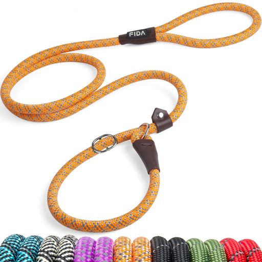 Fida 犬 スリップリード 中型犬・大型犬 1.8m 13mm 首輪一体型 しつけ・訓練用 引っ張り防止 反射 軽量・丈夫 (オレンジ)