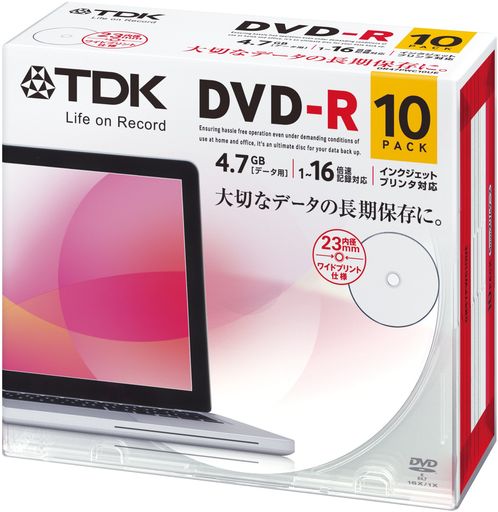 TDK データ用DVD-R 4.7GB 1-16倍速対応 ホワイトワイドプリンタブル 10枚パック 5mmスリムケース DR47PWC10UE