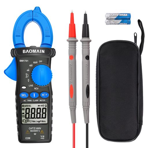 Rakuten - BAOMAIN-デジタルクランプメーター、4000カウントマルチメーター、測定4A/40A/600A交流電流、交流/直流電圧、抵抗、ダイオード、導通、NCV、通電線テスト、BM1701