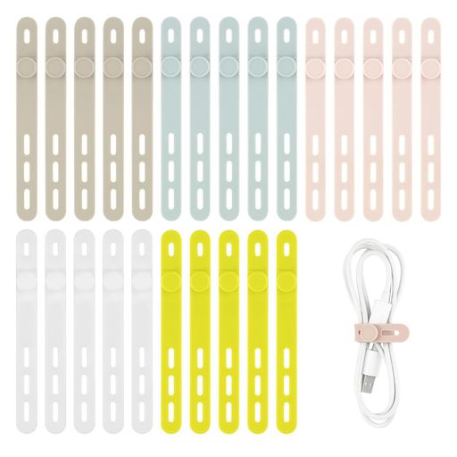 【セット内容】パステルカラーセット:各色5本、合計25本。サイズ:長さ12cm *幅1.2cm、束ねた直径範囲は約1.2cm~3cm。可愛い物で揃えたいあなたに。 【調整可能でより便利に】長さ12cmで伸縮性もあり、直径3cmの太さまで余裕を持って巻くことができます。3穴調整幅が広いので、細いものから太いものまで幅広く対応できます。複数のバンドを連結して使うことで、ケーブル以外の太いものにも対応可能です。 【持ち運び可能であらゆる場所で活用】充電ケーブル、イヤホンケーブルや電源コードをスッキリに纏めます。収納ポーチや引き出しに入れる前に配線を巻いておくと、場所も取らなくて配線の整理がしやすくなります。また、文房具の収納、傘のバンドやビニール傘の目印、カーテンのタッセル、お菓子やパンの袋をとめるなど、キッチン、自宅、オフィス、車内、旅行など、アイデア次第で用途は様々。 【丸洗いで繰り返し使用可能】ソフトなシリコン製で、ボタンのように留められます。また、バンド同士がくっついたり、汚れが絡まったりすることもなく、汚れても水洗いもできます。カバンの中にいれておけばいつでも便利にスッキリ。