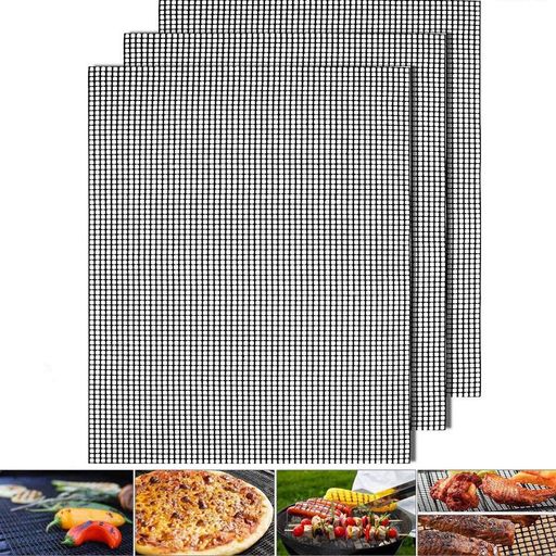 テフロングリルネットこびりつき防止ネット焼き網バーベキューマット調理シートベーキングメッシュマットグリル焼き網再利用可能焦げ付き防止両面利用3枚セット(40*33cm)