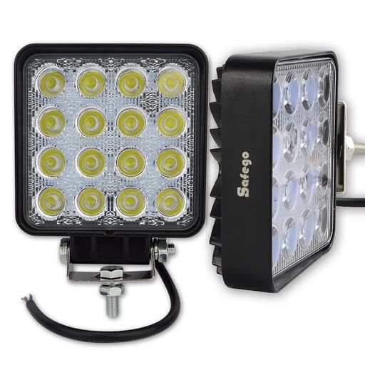Rakuten - LED作業灯ワークライト完全防水IP68広角-48W16連6000K12V-24V対応トラック/トラクター用配線キット角型デッキ/バックランプSafego高輝度長寿命ホワイト2個セット各種作業車に対応