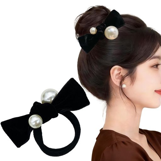 ベロア リボン ヘアゴム 黒 ヘアアクセ ベルベット ヘアアクセサリー 小顔 かわい...