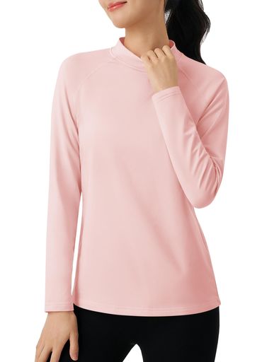 Rakuten - [KEFITEVD]あったかインナーレディース裏フリースハイネックtシャツ吸湿発汗重ね着アンダーシャツ防寒トップス秋冬無地スポーツインナーライトピンクM