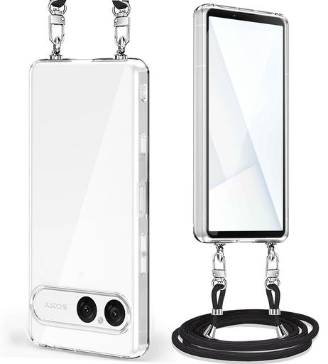 Rakuten - Xperia10VIIケースクリアショルダーSO-52Fカバー肩掛け斜めかけエクスペリア10VIIスマホケース透明耐衝撃TPU薄型軽量紐付き織りストラップ付きネックストラップ長さ調整可能取り外し可能落…
