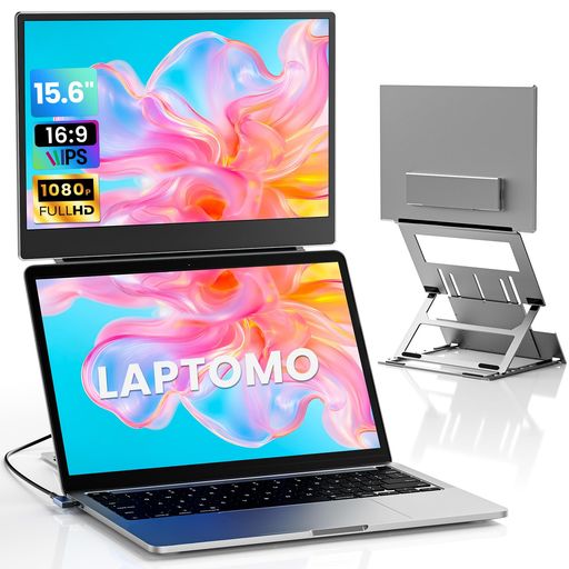 Laptomo デュアルモニター 15.6インチ モバイルディスプレイ IPS FHD 1080P ノートパソコン用モニタ折りたたみ 、ポータブルモニタ拡張2画面 上部モニター拡張 持ち運び USB-C/HDMIポート付き、 対応
