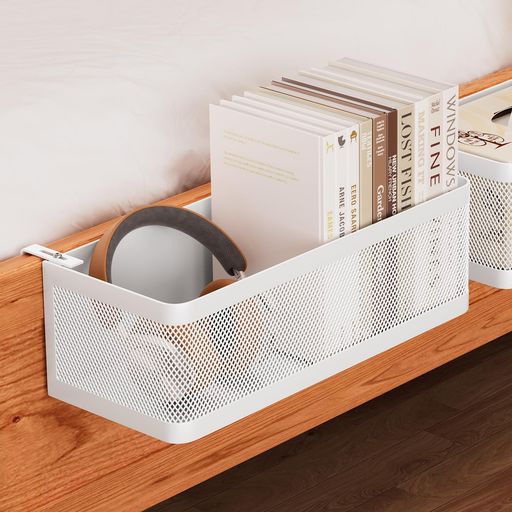 WOCHUANGSIベッドサイドハンギングバスケットポケット鉄製寮用吊り下げ収納バスケット学生寮用アーティファクトベビータブレット小物吊り下げ収納テーブルスリムテーブル(白大)