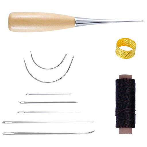 【Artoyphics】レザークラフト革工具セット(10点セット)|ほつれ補修針・大人のレザークラフト向け裁縫用針7本+指貫・千枚通し・ワックス糸(10)