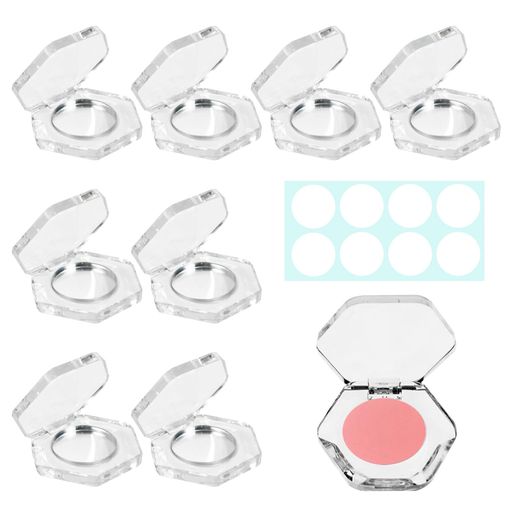 「商品仕様」素材:プラスチック、アルミ、サイズ:外径:42.6mm、内径:26.3mm、厚さ:11.4mm、容量:1g/個、セット内容:空ケース*8+丸いアルミパレット*8+両面テープ*8 「複数のマッチ」この六角形のアイシャドウボックスは空箱8個と丸いアルミトレイ8個を含む合計8個入りで、さまざまなニーズに対応できます。自分の好みやニーズに応じてアイシャドウの色を自由に合わせることができ、ユニークなアイメイク効果を生み出すことができます。 「高品質の素材」アイシャドウボックスは良質なプラスチックで作られており、表面が滑らかで、耐久性があり、壊れにくく、かなり丈夫で耐久性があり、長期的に使用することができます。透明な蓋付き、漏れを防ぐために完全に密封されています。 「持ち運び便利」パウダー空ケースは小さくてコンパクトなサイズに設計されています。化粧ポーチやハンドバッグに簡単に収納でき、出張や旅行、日常外出などどのような場面でも手軽に持ち運びが可能です。 「多用途」アイシャドウパレットは、アイシャドウの収納だけでなく、口紅、チーク、パウダーなどの他の化粧品の収納にも使用できます。