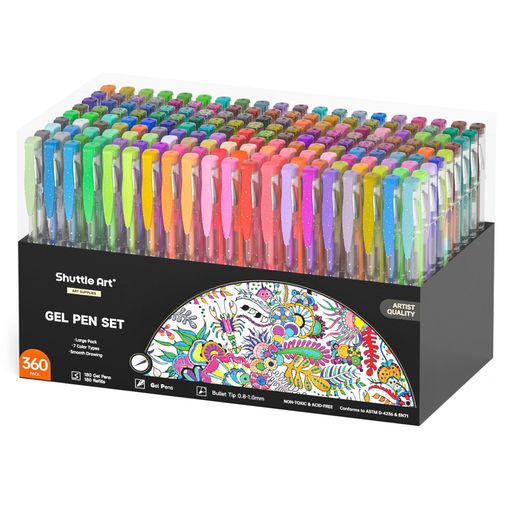ShuttleArtジェルボールペンカラーペン180色セット180替え芯水性カラーボールペンゲルインク耐光耐水大人の塗り絵イラストお絵描き落書スケッチデザイン手帳ノードメモ取りメタリックネ…