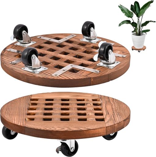 Rakuten - 観葉植物 台 キャスター付き 丸形 360° 回転 ストッパー付 直径 30cm 植木鉢台 花台 鉢置き台 荷重70kg ガーデニング 庭園 移動便利