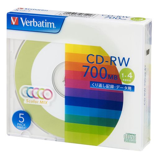 CD-R/Rw （Music） - バーベイタムジャパン(VerbatimJapan)くり返し記録用CD-RW700MB5枚ツートンカラーディスク1-4倍速SW80QM5V1