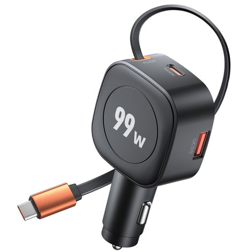 OOWOLFCarCharger(99W巻取り式USB-Cケーブル)車シガーソケット車載充電器iPhone17/17Pro/17ProMaxGalaxyAndroidスマートフォンiPad各種その他機器対応