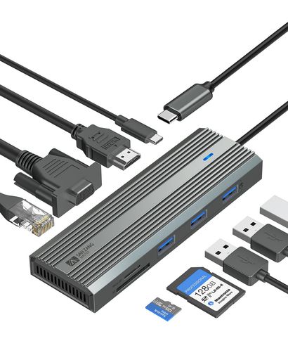 9in1USBCハブ100WSANMASTERPD充電対応HDMIVGAイーサネット搭載USB3.0ポートx3高速データ転送タイプCマルチポートアダプタUSB-C搭載ノートパソコン・タブレット対応拡張ドックアルミ筐体
