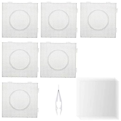 アイロンビーズ プレート 5mm 6枚セット 13.5*13.5cm 透明 接続可能 アイロン ビーズ 手芸 工作 DIY 土台 アイロンシート6枚 ビーズピン1本付き