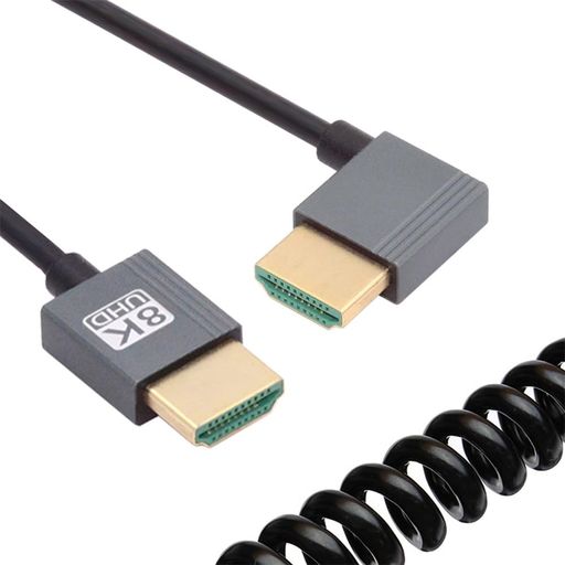 Cablecc8K60hzHDMI2.1オス-HDMIオスストレッチコイル状直角ケーブルHDTVコンピューターノートパソコンモニター用100cm