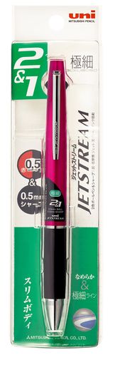 サイズ:軸径 12.2mmx厚さ 17.1mmx全長 147.6mm ボール径:0.5mm / シャープ芯径:0.5mm 重量:15.3g 仕様:ボールペン 黒・赤色+シャープペン 使用頻度の高い、黒・赤ボールペン(ジェットストリーム)+シャープペンと機能を絞り、スリム化かつ軽量化を実現。 最適なウェイトバランスと、スリム化したことによりグリップのホールド感も向上し、ジェットストリームのなめらかな書き心地をより実感できる多機能ペン。