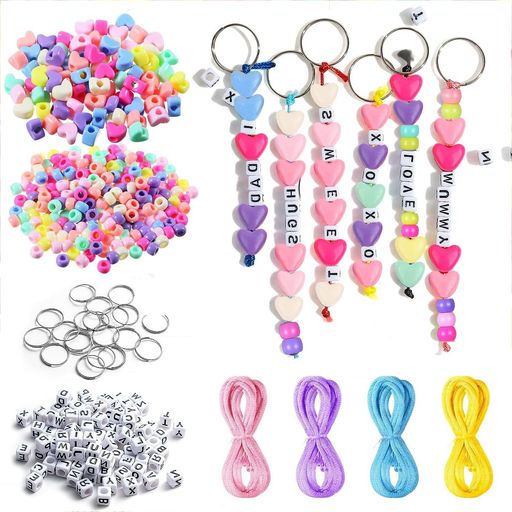 乐天商城 - LIKENNYビーズアクセサリーキット子供ブレスレットカラフルアルファベットビーズ手作りメイキングトイ女の子誕生日記念日ペンダントオーナメントロープとキーチェーン付き