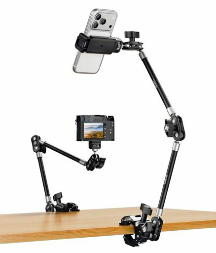 Ulanzi 38.5cm カメラマウント アーム+クランプ マジックアーム 二段式 スーパークランプ スマホホルダー付き カメラモニターマウント 耐荷重1KG 金属製 関節式アーム 角度調整 1/4インチネジ…
