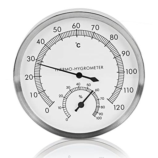HttDog サウナ 温湿度計 温度計 湿度計 壁掛け式 防水 高精度 見やすい 変形しにくい アルミ合金製 室内 室外 湿度計付き温度計 (10〜120°C /0%〜100%)