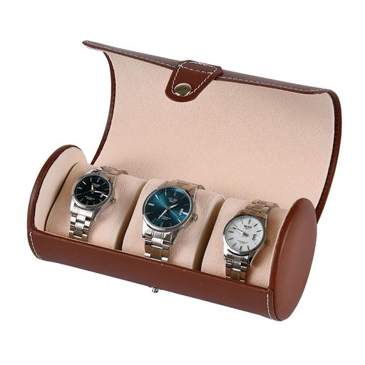 Collection Cases - 腕時計収納ケース腕時計ケース収納ボックス持ち運び便利PU材質時計用枕付き高級腕時計収納ケース保管時計収納ケース3本用(茶色)