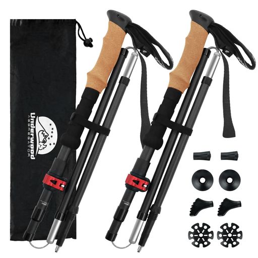 UnderwoodAggregatorトレッキングポールカーボン折りたたみ2本セット【超軽量238g/本収納サイズ38cm】登山用ストックウォーキングポール115-135cm調整可能収納ポーチ付き男女兼用登山ウォーキング