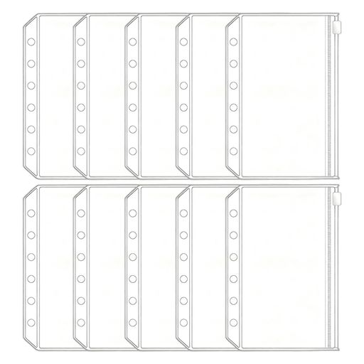 【A7サイズ6穴システム手帳にぴったり対応】市販のA7サ9約(13x9cm)の6穴システム手帳にそのままご使用いただけます。10枚セットなので、用途別に分けてたっぷりご利用可能。手帳内をすっききと整理整頓し、使い勝手を格段に向上させます。 【透明PVC素材で防水&amp;耐久性抜群】高品質の透明PVCを使用しているため、水や軽い汚れから名刺やシール、メモなどの大切な小物をしっかりガード。耐久性に優れ、長期間使用しても劣化しにくく、毎日安心してご愛用いただけます。 【ファスナーポケットで確実な紛失防止】各リフィルにはファスナー付きのポケットを採用。カード類、シール、領収書、切符、コインなど、ばらばらになりがちな小物を確実に収納。すっきき収納でなくす心配がありません。 【中身が一目瞭然ですぐ取り出せる】透明でクリアなデザインなので、収納した中身を探す手間が省け、必要なものを素早く確認・取り出せます。日常のちょっとした時間のロスを減らし、効率的な整理を実現します。 【コンパクトで持ち運びに最適】手のひらサイズのコンパクトさで、バッグに入れての外出時もかさばりません。