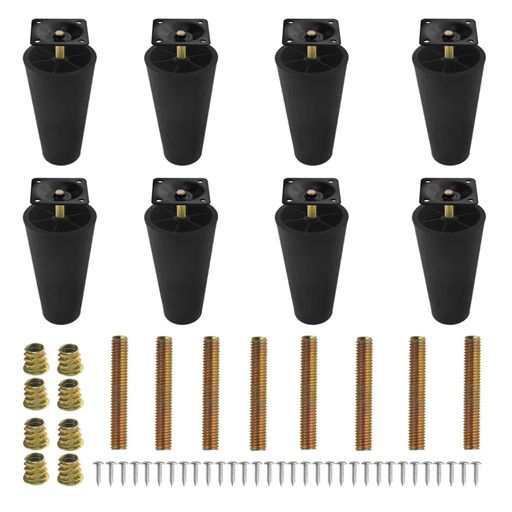 WMYCONGCONG 8本セット 家具脚 ソファ 脚 120mm 交換用家具レッグ プラスチックソファレッグ ラウンドテーパー サポート脚 高さ調整 継脚 継ぎ足 マウントプレート付き M8スレッド