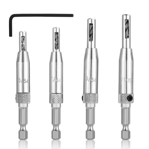 SeonFook4点セットセンタードリルヒンジドリルビットセットHSS6.35mm六角軸ドリルビット5/64’’+7/64’’+9/64’’+11/64’’木工用穴あけポジショニングドリル