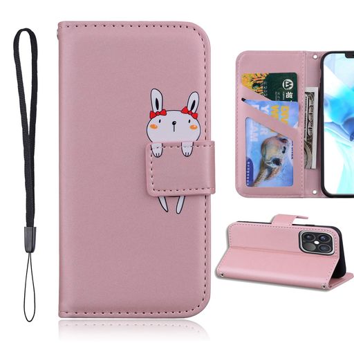 Rakuten - iPhone12miniケース手帳型PUレザー柔らかいTPUケース肌触り良い革スマホケースカバー携帯ケース携帯カバーストラップ付きカード収納財布型ベルトマグネットスタンド機能兎かわいい動物柄…