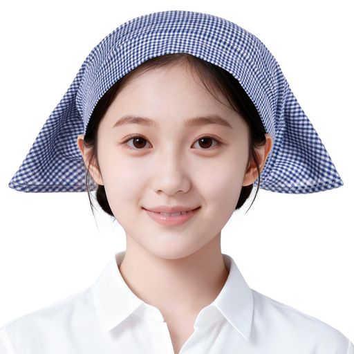 Rakuten - [OTAKUMARKET]三角巾大人ゴム子供おしゃれシンプル無地カフェ業務用料理教室調理実習レディースメンズ小学生キッズ自分でかぶる(ブルーチェック柄大人用サイズ(頭囲56cm~61cm))