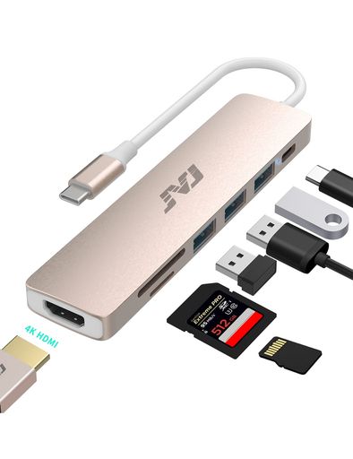 USBCハブ7-in-1typecハブ4KHDMIポート100WPDポートUSB3.0ポートSD/MicroSDポートJVJSwitchドックThunderbolt3/4を搭載したMacBookPro(2016-2023