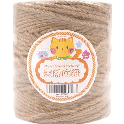 【仕様と材質】太さ6mm、長さ100m。天然麻縄を採用して染色をしていないので、環境に優しくて非毒性であって分解できます。使用後は土に還る環境に優しいロープです。そして丈夫で耐磨性があります。巻いた時に手が痛くない!爪が柔らかい子猫、老猫、穏やかな性格の成猫のために開発された専用爪磨きロープです。 【交換可能】キャットタワーの爪研ぎ部分のボサボサをDIYでキレイにしませんか?麻縄は主にポール(円柱)型の爪とぎやキャットタワー使用されていることが多いです。段ボールタイプと比べると、価格は高くなってしまいますが、丈夫で長期間使用することができます。また研ぎクズが出にくいため、猫は力強く爪とぎができます。