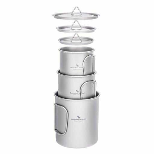 Boundless Voyage チタン マグカップ カップセット 300ml/450ml/750ml 折りたたみハンドル・蓋付き 軽量 頑丈 直火 アウトドア クッカー コッヘル ソロキャンプ マグカップ 登山 コップ アウトドア …