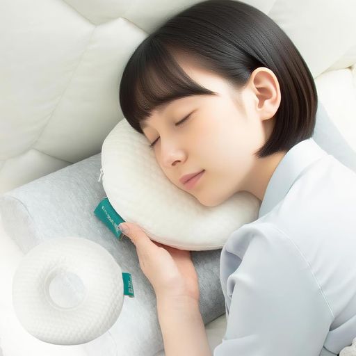 TEXSTEAD耳穴付き枕|ピアス枕|ドーナツ枕|横向き寝・ピアス保護用枕|耳保護枕|抗菌防臭|メモリーフォームドーナツ枕|旅行用|白色の円形まくら