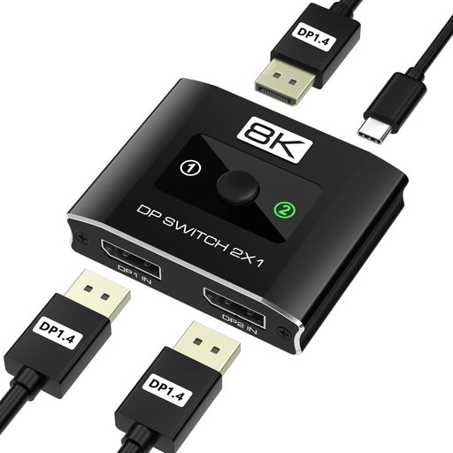 Rakuten - Displayport切替器2入力1出力8K/60Hz4K/144Hz対応DisplayPort1.4ディスプレイ切替器パソコン2台モニター1台切り替えモニター切り替え機DP切替機スイッチャー