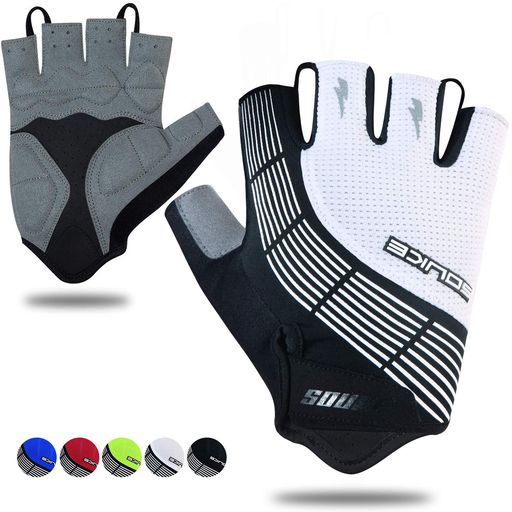Rakuten - SoukeSportsサイクルグローブメンズ指切り3Dパッド衝撃吸収吸汗速乾通気性Blackwhite-L