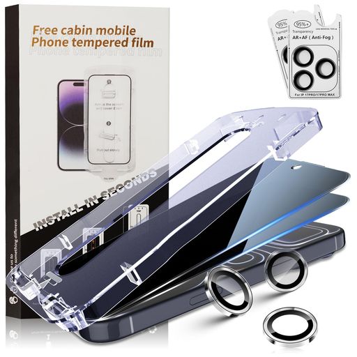 乐天商城 - 【2+2枚セット】ForiPhone17ProMaxガラスフィルム覗き見防止フィルム(2枚)+カメラフィルム(2枚)貼り付けキット付きiPhone17ProMax対応覗き見防止フィルム硬度9H強化ガラス旭硝子製疎水疎油