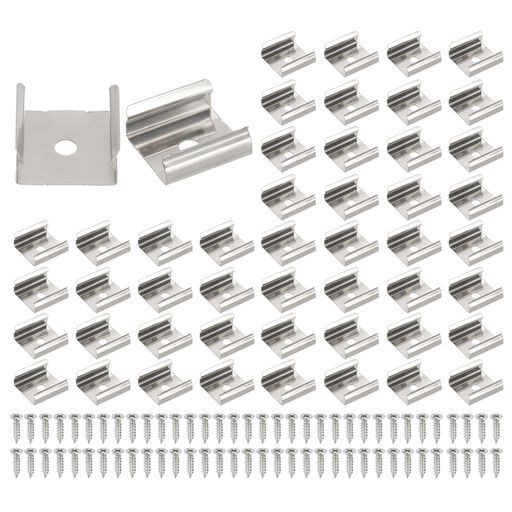 カラー:シルバー;素材:ステンレス鋼;全体サイズ:19mmx18mmx8mm / 0.75"x0.71"x0.32";内幅:15mm / 0.59";LEDストリップサイズに適している:17mm;取り付け穴径:4mm / 0.16";梱包リスト:LEDストリップ ライトクリップ70個、スクリュー70個 利点:これらのクリップは耐久性と耐食性に優れています。主要なLEDライトストリップモデルとの互換性、簡単な取り付け、ケーブル管理機能など​​、数多くの利点を備えています。屋内でも屋外でも使用できます。ご自宅の雰囲気を高めたい、屋外スペースを飾りたい、商業施設に鮮やかな照明を加えたいなど、どんなご要望にもお応えできる便利なソリューションです。 取扱簡単:このクリップを使用するには、設置面を準備し、ブラケットをライトストリップに合わせ、付属のネジでしっかりと固定するだけです。このブラケットはライトストリップを固定するだけでなく、ケーブルを整理してすっきりと設置するのに役立ちます。 用途:ネオンライトストリップ固定用クリップは、LEDライトストリップを設置するための信頼性と利便性に優れたソリューションです。