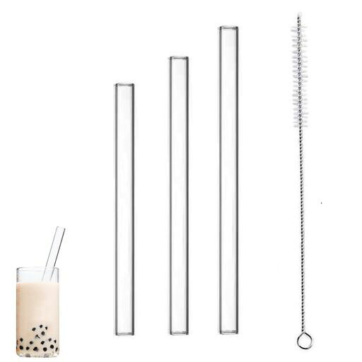 セット内容:ガラスストロー3本セット(14mmx16cm、14mmx18cm、14mmx20cm)と専用洗浄ブラシ1本付き サイズバリエーション:3種類の長さ(16cm/18cm/20cm)で、直径は全て14mmの使いやすいサイズ 使いやすさ: 太めの口径1.4cmで、タピオカパールや西米などの大きめの具材もスムーズに通る設計 お手入れ簡単: 付属のクリーニングブラシで内部までしっかり洗浄可能。食器洗い機にも対応 多目的使用: パールドリンク、スムージー、ジュース、百香果ドリンクなど、様々な飲み物に対応
