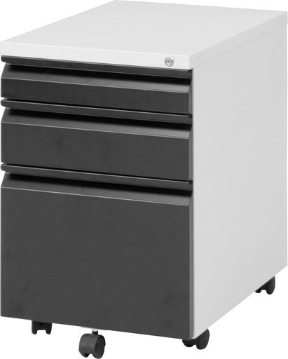 本体サイズ:幅39.5x奥行55x高さ59.7cm 引き出し内寸:幅31x奥行42.2cm[高さ]上段/高さ5.6cm、中段/高さ8.8cm、下段/高さ24cm 本体:スチール 機能:引き出しオールロック機能 本体重量:15.5kg