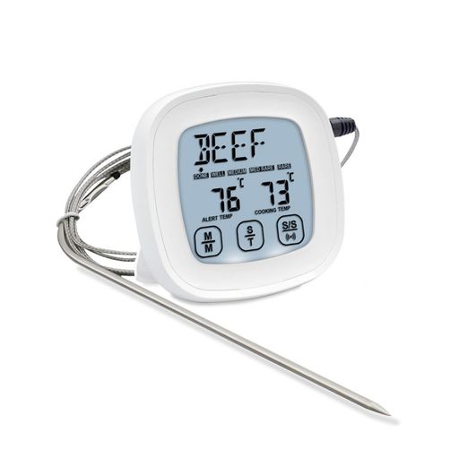 Getrays 調理用温度計 オーブン温度計 クッキング タイマー デジタル式 ミルク コーヒー バーベキュー 肉 揚げ物 食品用 熏製 温度管理用キッチンタイマー アラーム機能 ホワイト(電池不付属)