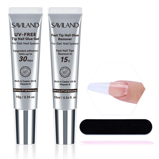 SavilandUVフリーネイルグルー&リムーバー:UV不要プレスオン用ネイルグルーネイルチップ用超強力ネイル..