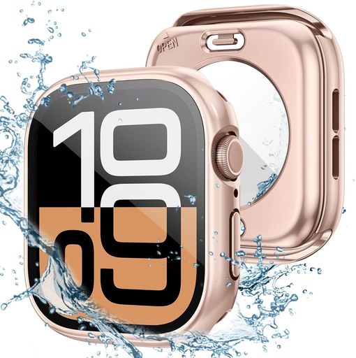 【360度防水設計】AIYYXX For アップルウォッチ カバー Series 10/9/8/SE2/SE/7/6/5/4 46mm ガラスフィルム+PCフレーム 一体型 2 in 1 前後の保護 IP68 防水 アップルウォッチ10 カバー 対応