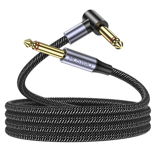【直/L型デザイン面と互換性の高さ】MOSWAG ギターケーブル は、6.35mm TSプラグに対応。特筆すべきは90°直角設計のL型プラグで、コンパクトなエフェクターボード上で隣接する機器との干渉を回避し、壁際に設置されたアンプ背面や狭いラック内でも無理のない配線を実現します。ミキサー、パワーアンプ、マイク、DAC、イコライザー、電子オルガン、エレキギター、アコースティックギター、ベース、キーボード、エフェクター、電子ドラム、アクティブスピーカーなど、幅広い機材に対応するユニバーサル設計です 【クリアで歪みのない原音再生】本製品は、内部導体に28&amp;30AWG高純度無酸素銅(OFC)を採用し、信号ロスを極限まで抑えたロスレス伝送を実現。シールド構造にはアルミニウムラップシールドに加え、高密度銅線を螺旋状に巻き付けたシールド層を採用する二重シールド設計。外部ノイズの侵入を効果的にブロックし、S/N比の高いクリーンな信号伝送を可能にします。
