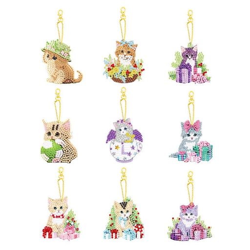 9個ダイヤモンドアートキーホルダーキットDIY手作り絵画クラフトキット5Dモザイクアートダイヤモンドペインティング特殊な形状のダイヤモンドキーチェーンアクセサリ...