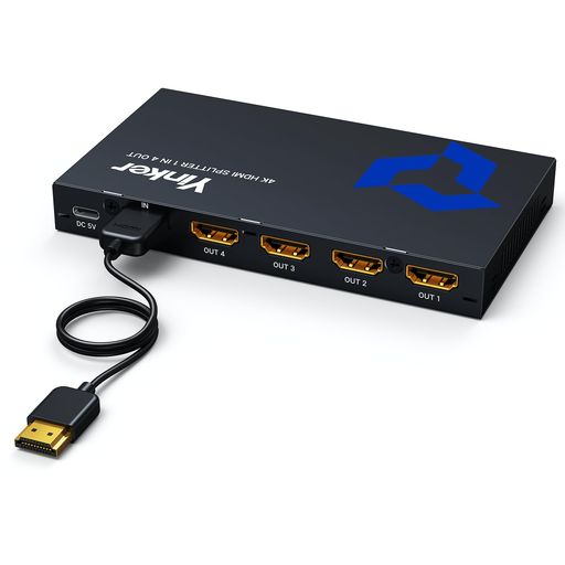 Yinker HDMI 分配器 1入力4出力 4K@30Hz HDR対応 【1.5m HDMIケーブル付き】 4画面 同時出力 (ミラーリング専用/拡張機能非対応) HDCP1.4 EDID PS4/Xbox/Roku対応