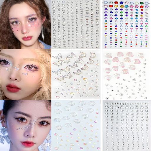 SensaBlissラインストーンシール6枚セット3Dキラキラフェイスシール顔に貼るメイク・デコ用ダンス・ハ..