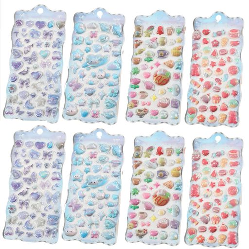 シール可愛い立体ごほうびシール3Dステッカーキラキラ携帯電話飾り用DIY用手帳用水筒スマホケース手帳アルバム貼り付け可能手芸用品贈り物(8枚セット-C)(3)